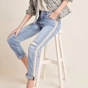 Anthropologie midrise pilcro Slim Striped Boyfriend distressed Jeans size 32